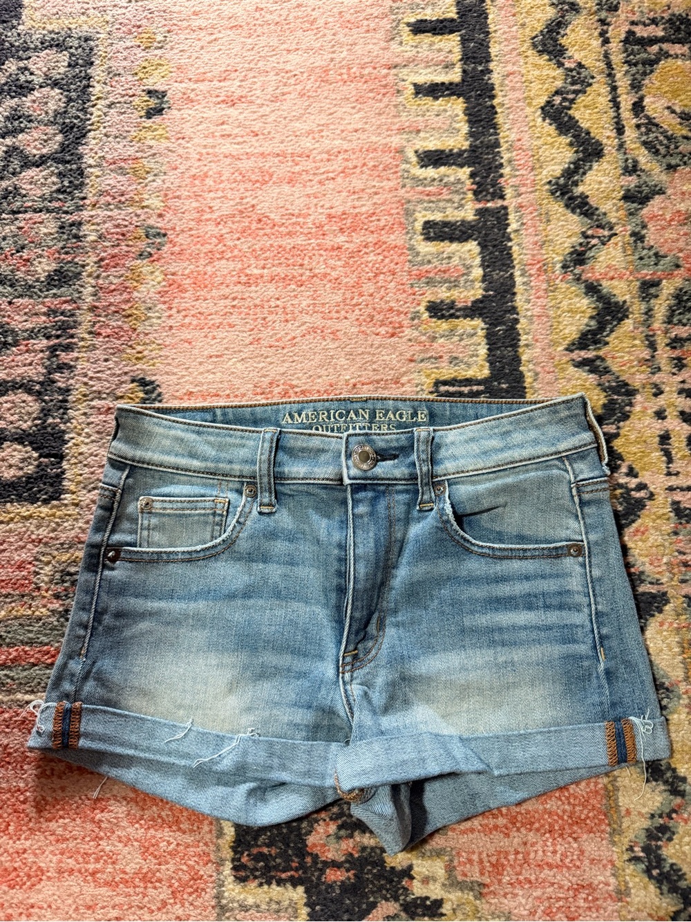 American Eagle Outfitters Light Blue Roll-Cuff Denim Shorts